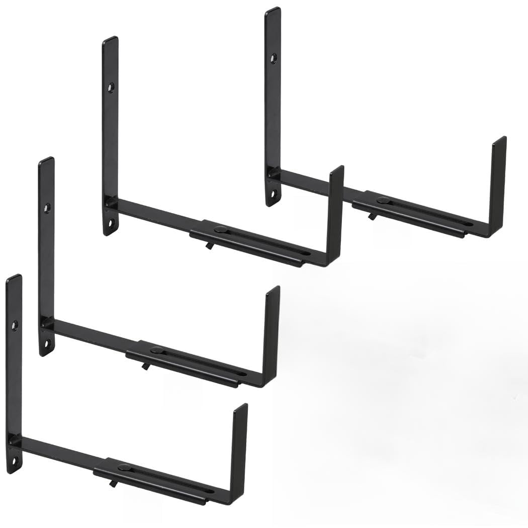 Tressify Heavy-Duty Adjustable Window Planter Brackets, Wall Mount Flower Box Holders 6–13 in, 4-Pack, Black Iron Construction