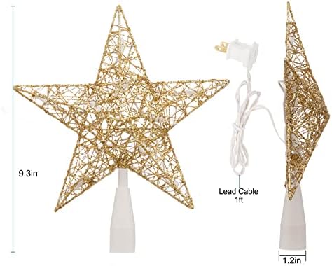Christmas Star Tree Topper, Plug in 3D Twined Golden Star Metal Hollow Designed Christmas Tree Topper Decorations 9 inch,Built in 10 Bulbs for New Year Holiday Home Office Indoor