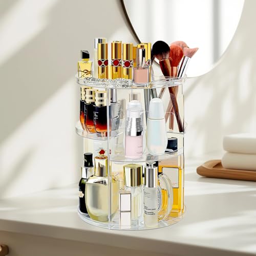 360 Rotating Makeup Organizer for Vanity Adjustable Cosmetic Display Case Large Capacity Skincare Organizers Perfume Organizer Spinning Holder for Countertop Vanity and Bathroom