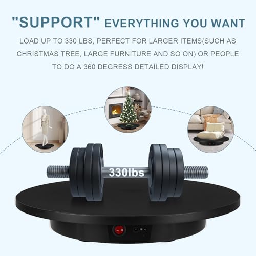 Motorized Rotating Display Stand, Angle Speed Adjustable Electric Rotating Turntable, 360 Degree 330 Lbs Load Auto Rotating Platform for Photography Big Size Products Display Video Show, Wired Black