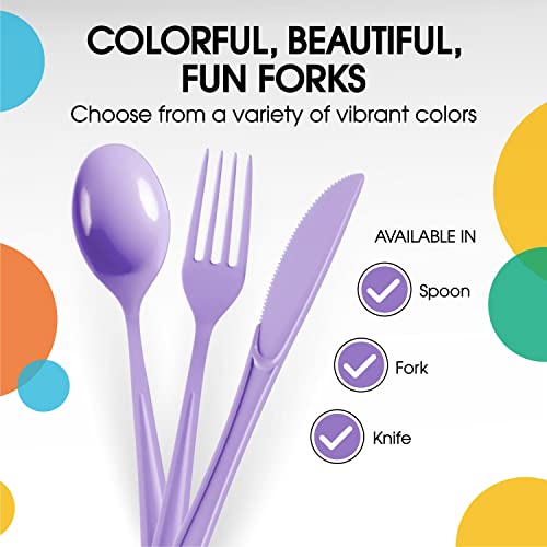 Party Solids Lavender Plastic Forks 200 Pieces Lavender Forks Disposable Utensils Heavy Duty Plastic Cutlery Set Disposable Cutlery Sets Flatware Sets Silverware Set Party Supplies & Party Tableware - color: Lavender