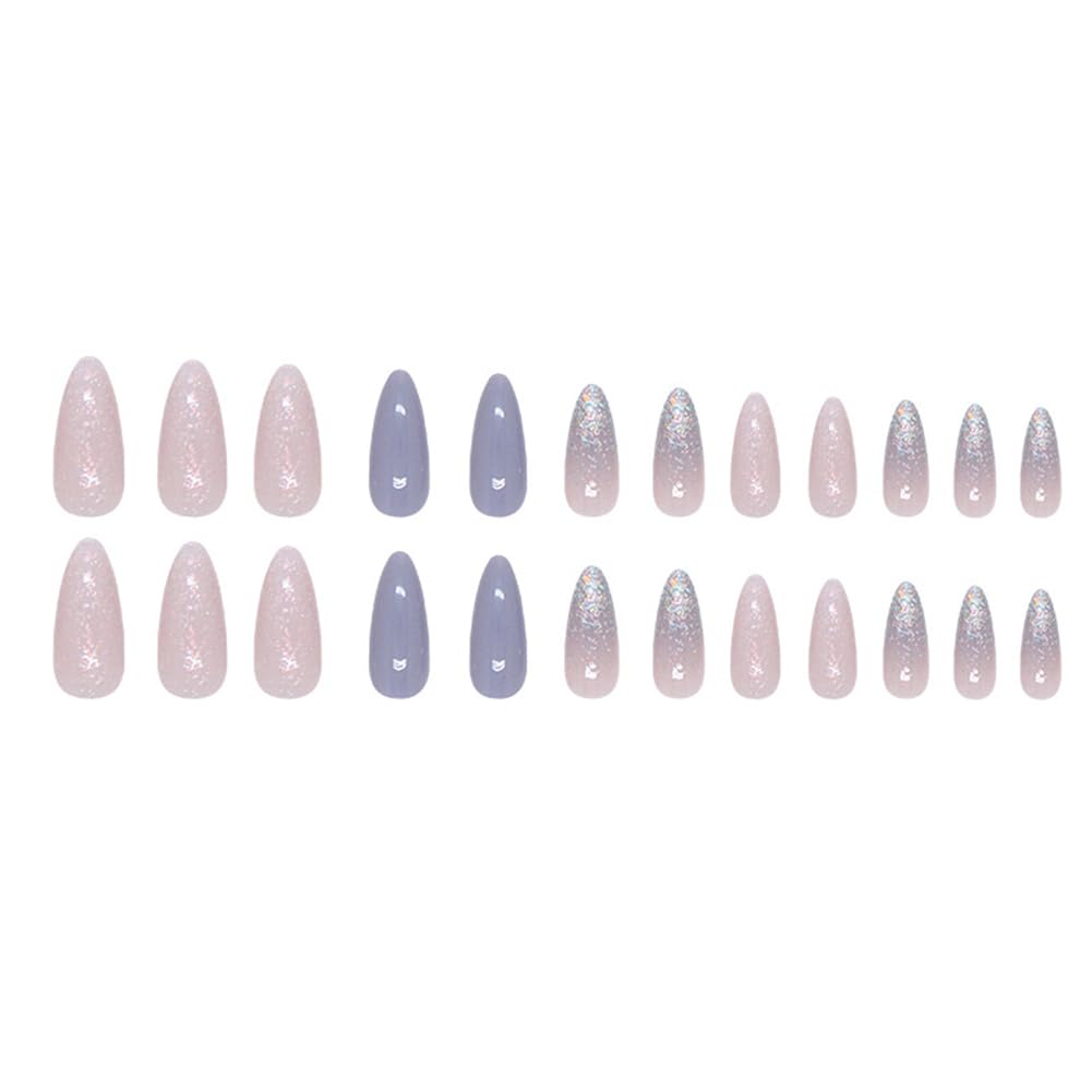 Hrnsnails Nails Press on, Almond Press On Nails Fake Nails Medium Length with Glitter Sequins Elegant Temperament Design, Acrylic Artificial False Nails Press Ons Stick On Nails for Women