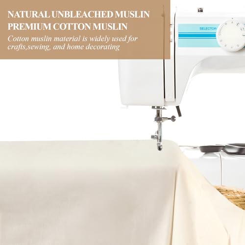 PEASUG 100% Cotton Muslin Fabric, 63 Inch X 5 Yards Unbleached Muslin Fabric By The Yard, Medium Weight Draping Fabrics Suitable for Sewing Embroidery, Garments, Crafts Material-Natural - color: Natural Unbleached, size: 5 Yards