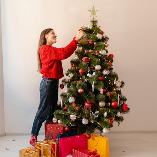 FOIMAS Christmas Star Tree Toppers, 5 Inch Gold Glitter Star Tree Topper Metal Hollow Treetop for Small Christmas Tree Indoor Party Home Decoration