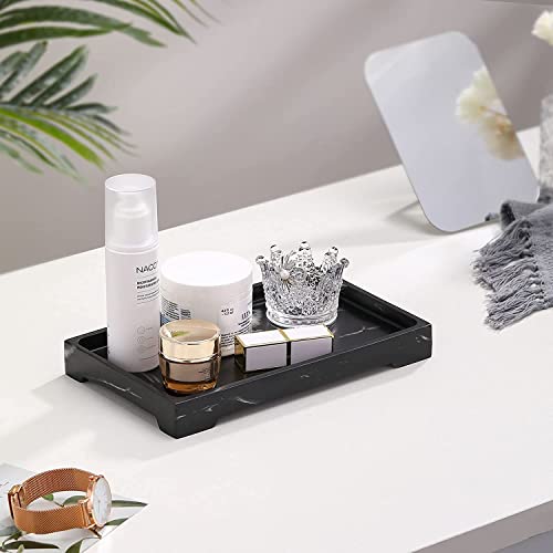 Luxspire Bathroom Sink Vanity Trays, 10" x 6" Resin Vanity Tray for Soap Dispenser, Kitchen Sink Trays, Vanity Countertop Organizer for Candles Soap Towel Perfume Holder Jewlery, Marble Style -M- Ink - color: A - Ink, style: Medium