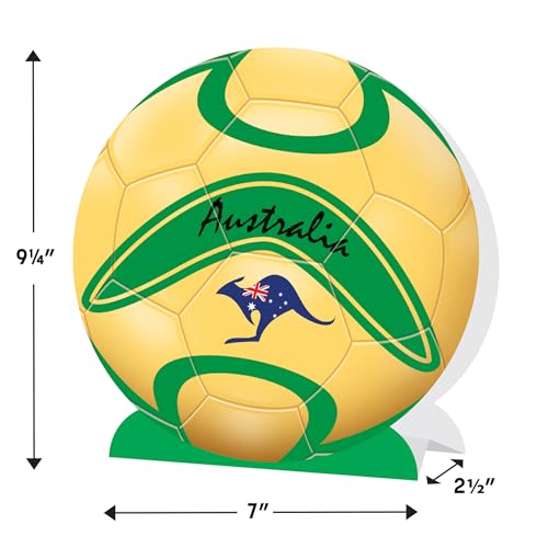 Beistle Australia Soccer 3-D Centerpieces – 2 Pack, Fold-Out Table Decorations, Green and Yellow Football Party Décor for Australian Themed Events, Sports Banquets, Team Celebrations & Displays, 9¼"