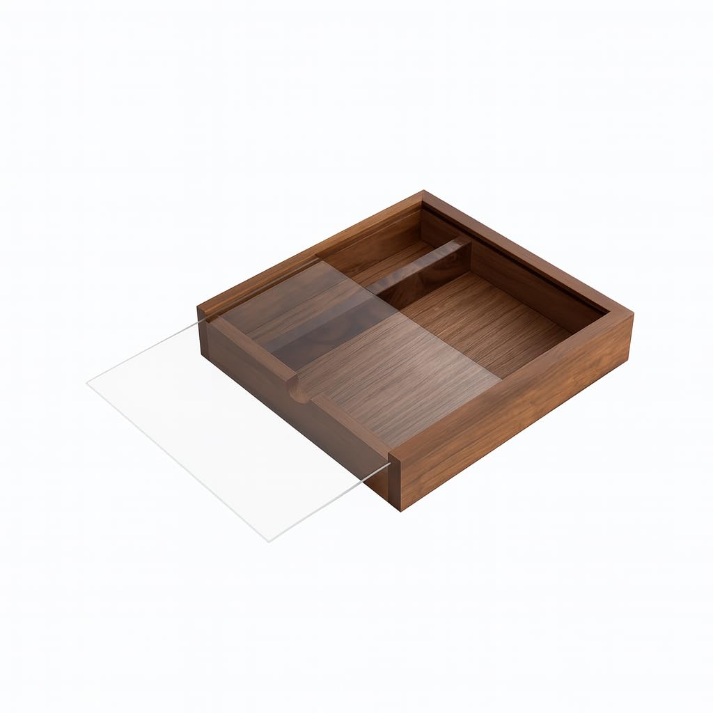 LONMAIX Walnut Wood Keepsake Box with Clear Acrylic Lid, Handmade Storage Box for Jewelry, Photos, Collectibles, Gifts (6.7 x 6.7 x 1.38 Inches)