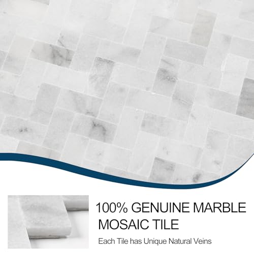 5-Sheet 3D Herringbone Peel and Stick Stone Tiles, Genuine Marble Self Adhesive Backsplash, Waterproof Heat Resistant for Kitchen Bathroom Fireplace, Mixed Gray (Covers 4.5 Sq Ft)