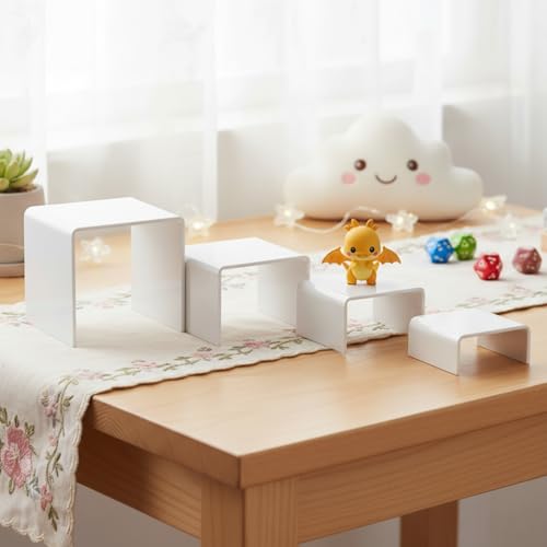 Chuangdi 20 Pcs Acrylic Display Risers, White Product Stand, Jewelry Display Riser Shelf Showcase Fixtures for Figure Dessert Cupcake Candy Action Showcase(White, Medium Set) - color: White, size: Medium Set
