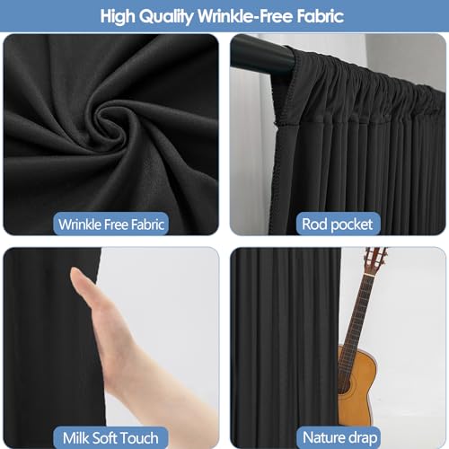 ESGOTBME 10x7ft Wrinkle Free Black Backdrop Curtain for Parties Soft Fabric Drapes Wedding Black Curtain Backdrop for Birthday Party Decorations Background for Photography 5x7ft, 2 Panels