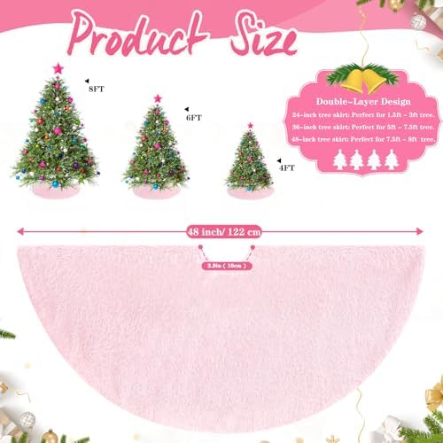 Large Xmas Tree Skirt 48 inch Pink Faux Fur Tree Skirt Christmas Decorations