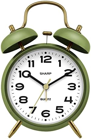 Sharp Twin Bell Alarm Clock for Heavy Sleepers, 4-Inch, Matte Sage