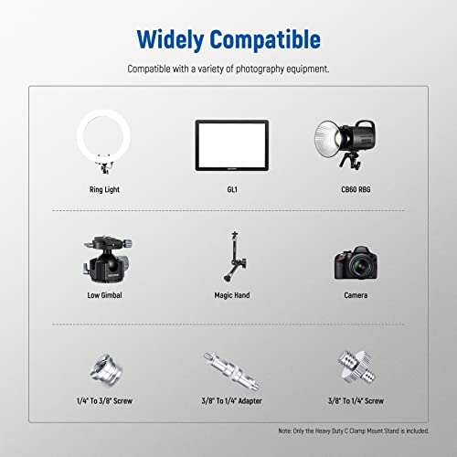 NEEWER Heavy Duty C Clamp with Mounting Column for Light Stand, Adjustable Metal Desk Clamp with 1/4" 3/8" Screws for Ring Light LED Video Light Camera, Max Load 44lb/20kg, ST-CCD1