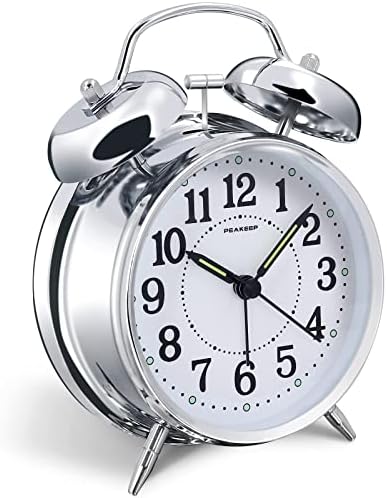Peakeep Retro 4.5 inches Battery Operated Twin Bell Loud Alarm Clock | for Heavy Sleepers Adults, Old Fashioned Back to 80?€?s for Bedroom Desk Living Room Kids' Room Decoration (Silver)
