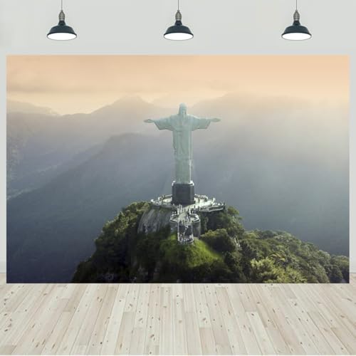 10x8ft Christ The Redeemer Backdrop Famous Place in Rio de Janeiro Brazil Historical Architecture Photography Background Holiday Vacation Travel Party Decorations Photo Studio Props - size: 10x8ft