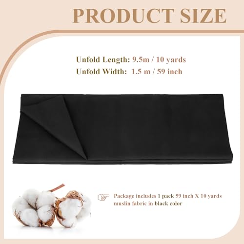 PEASUG 100% Cotton Muslin Fabric, 59 Inch X 10 Yards Muslin Fabric by The Yard, Medium Weight Draping Fabrics Suitable for Sewing Embroidery, Garments, Crafts Material-Black - color: Black, size: 10 Yards