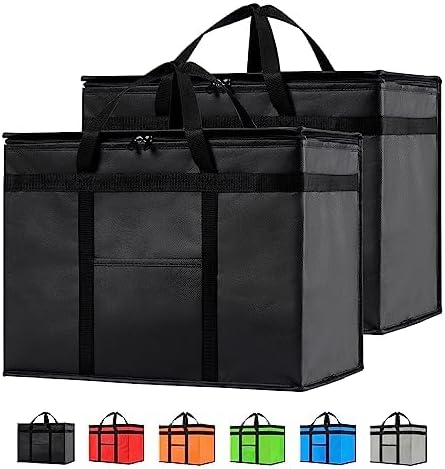 NZ home Insulated Cooler Bag and Food Warmer (XL Plus, 10-Pack) for Delivery & Grocery Shopping with Zippered Top, Black