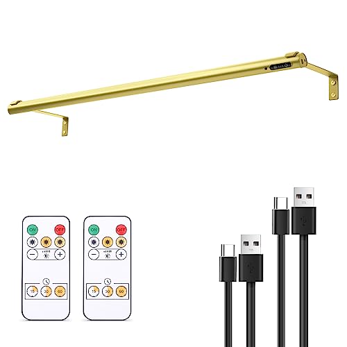 Battery Operated Wireless Picture Light，Rechargeable/Plugged in 31.5inch Painting Display Light,Remote Control Wall Lights with Three Modes and Timing for Art Frame (Gold) - color: Gold