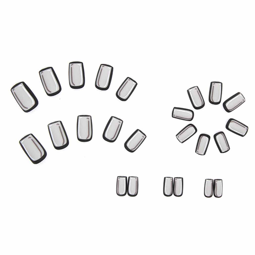Foccna Black Press on Nails Comic Medium Long, Acrylic Fake Nails Square Cartoon False Nails,Artificial Nails for Women and Girls 24 pcs