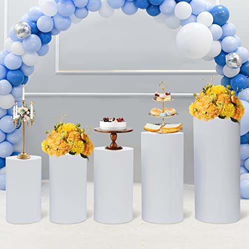 5 Pcs Cylinder Stands, Large White Cake Pedestal Tables, Round Reusable Dessert Display Plinth Pillars Wedding Backdrop Art Decor Flower Column Stand for Party Weddings or Banquets - size: 5 Pcs