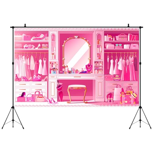 HANYING Pink Princess Cloakroom Backdrop,9x6ft Cartoon Girly Vanity Table Makeup Photography Background,Girls Birthday Baby Shower Photo Backdrop,Portrait Studio Props,HY0136YL - size: 9x6ft