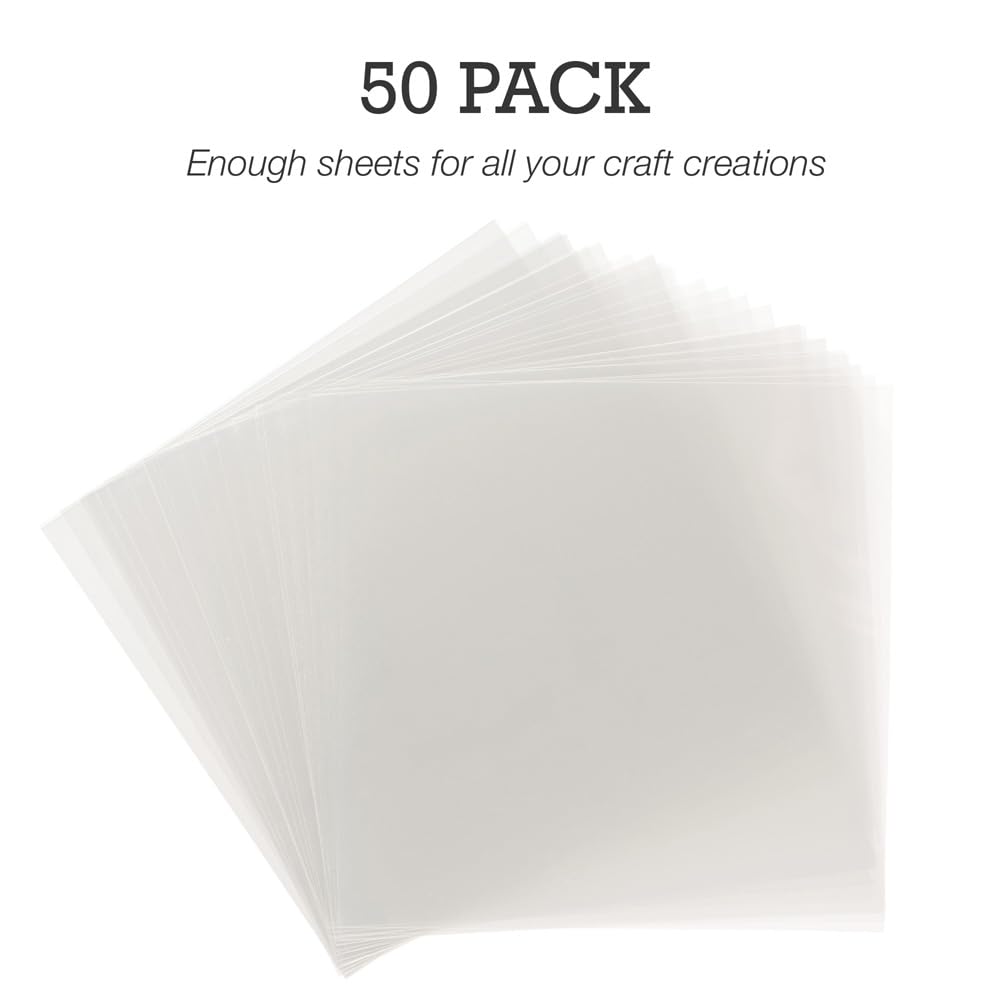 Samsill 50 Pack 12x12 .007 Clear Craft Plastic Sheets Compatible with Cricut, Stencils, Cards, Journals, Crafts, 3D Embellishments, Acetate Sheets for Crafts, Plastic Sheet .007"