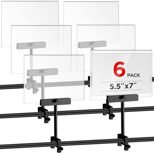 FoldTier 6 Set 5.5 x 7 Inch Clothing Rack Sign Holder Aluminum Alloy Retail Sign Holder with Clamp Acrylic Frame for Retail Stores Price Card Display(Black) - color: Black