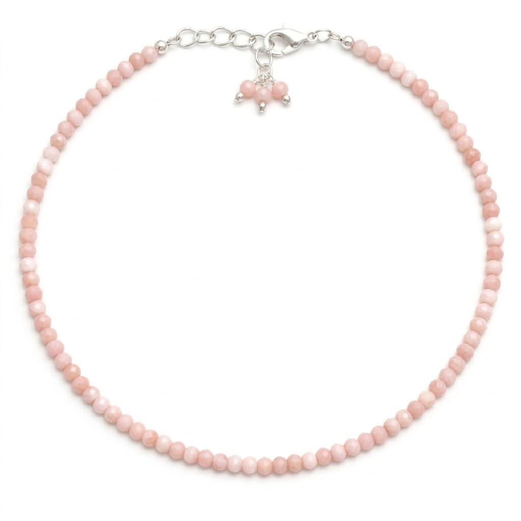 Gempires Handmade Pink Opal Gemstone Beaded Bracelet for Women | 2.4–2.5 mm Faceted Natural Stone | Adjustable 7+1 Inch Silver Plated Chain | Dainty Minimalist Stacking Jewelry | Soft Pink Stone Gift