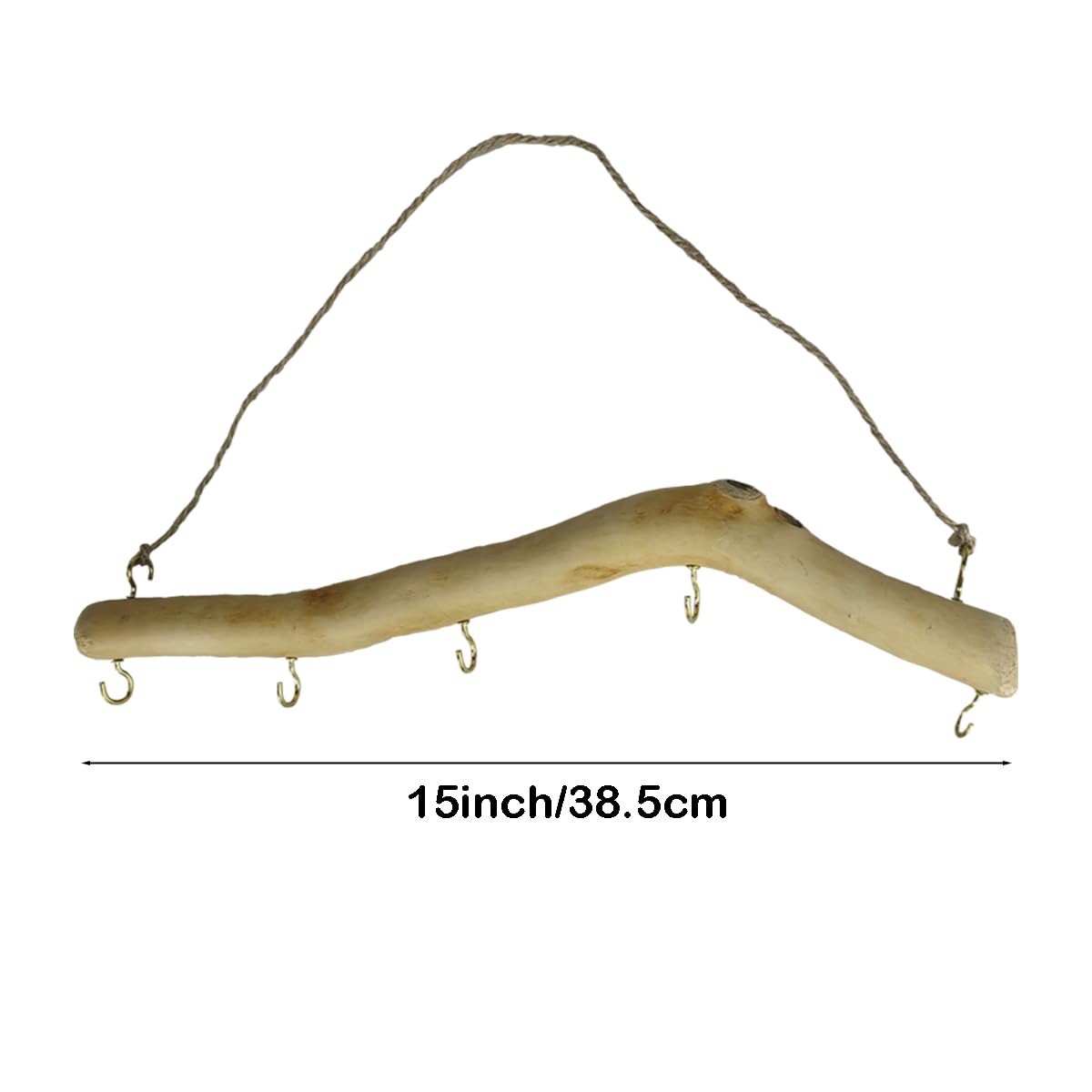 DUENYUANN 15 inch Natural Driftwood Decorative Branches Wall Hanging Jewelry Organizers with 5 Hooks Handcrafted for Crafts 2 Pieces