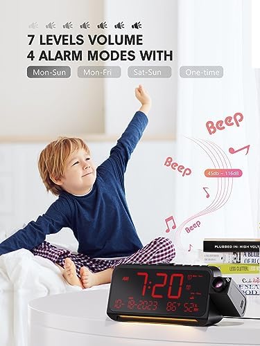 Mesqool Projection Alarm Clock Ceiling Display, with Temperature, Humidity