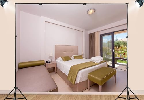 Bright White Hotel Bedroom Backdrop Modern Clean Room Garden View Window Background for Home Decor Party Decorations Tapestry Wall Hanging Photo Studio Props 5X4ft Fabric - size: 5x4ft