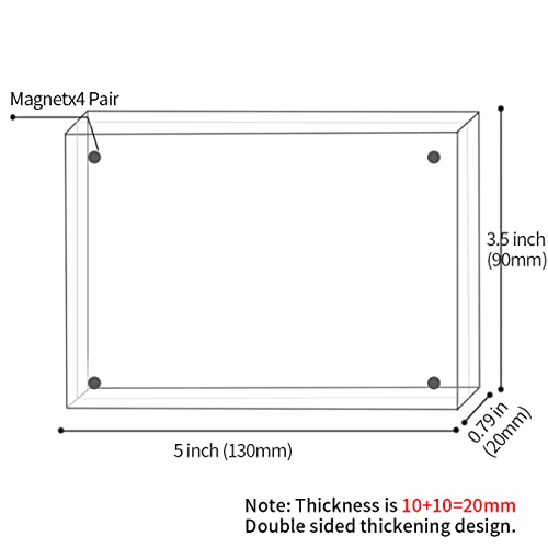 Sezanrpt Acrylic Photo Frames 3.5x5 Double Side Magnets Picture Frame, Magnetic Picture Frames for 3x4, 3x5, 3.5x4.5 photo, 10 + 10MM Thickness 1Pack - size: 3.5'' x 5''