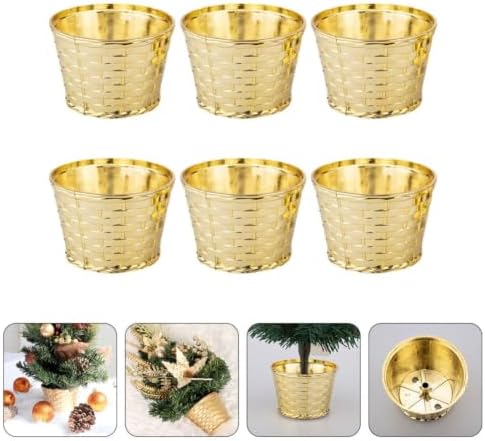 ABOOFAN 6pcs Mini Christmas Tree Holder for Desktop Artificial Trees Golden
