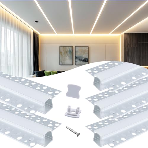 Muzata 5Pack 6.6FT/2M Plaster-in LED Channel Trimless Recessed LED Strip Diffuser Channel Spotless Deeper Wider for Drywall Ceiling Wall U117 WW 2M - size: 5Pack*2M/6.6FT