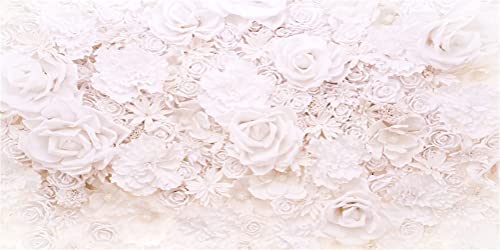 AOFOTO 20x10ft White Flowers Wall Backdrop Elegant Roses Romantic Wedding Bridal Shower Photography Background Baby Shower Party Valentines Mother's Day Photo Banner Studio Props Wallpaper - size: 20x10ft