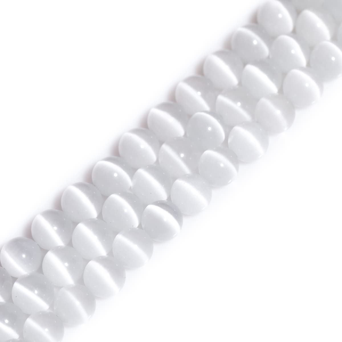 GEM-Inside Cat Eye Gemstone Loose Beads 8mm Round White Crystal Energy Stone Power Beads for Jewelry Making 15"