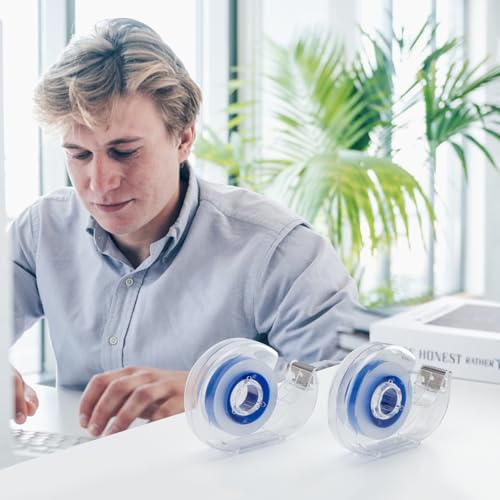 24 Pcs Transparent Tape with Dispenser, 0.7 x 1000 in Blue Core Clear Tape Rolls Bulk, Office Tape Refills for Desk, Craft, and Gift Wrapping