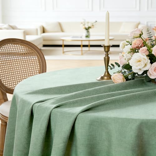 IVAPUPU Textured Tablecloth Round 60 Inch - Sage Green Waterproof Spill-Proof Wipeable Table Cloth Round Cover Wrinkle Free Circle Dining Tablecloths for Spring Wedding Birthday Farmhouse 2-4 Seats - color: Sage Green, size: 60" (Round)