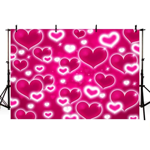 AIBIIN 8x6ft Hot Pink Heart Backdrop - color: Hot Pink, size: 8x6ft