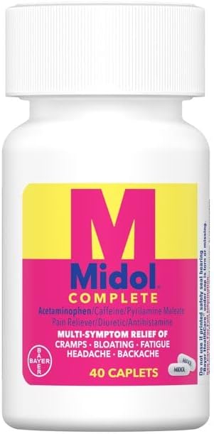 Midol Complete Menstrual Pain Relief Caplets with Acetaminophen for Period Cramps, and Menstrual Symptom Relief - 40 Count (Pack of 3) (Packaging May Vary)