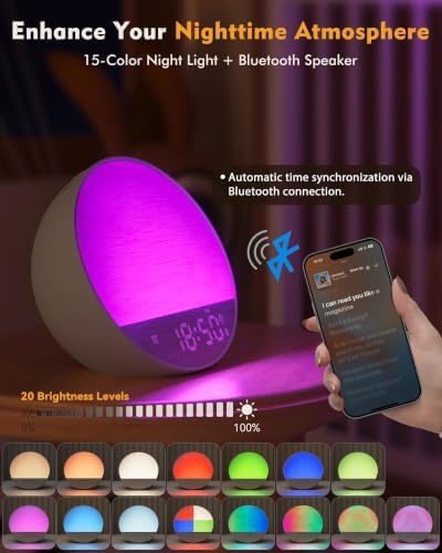Sunrise Alarm Clock with Sound Machine, Bluetooth Speaker, Remote, Putty