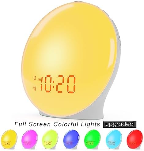 JALL Full-Screen Wake Up Light Sunrise Alarm Clocks for Bedrooms, White Noise Machine for Heavy Sleepers, 25 Natural Sounds, Dual Alarms, FM Radio, 17 Dimmable Colors, Bluetooth Speaker