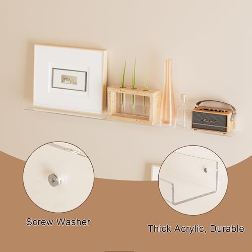 36'' Clear Acrylic Wall Long Shelf 2 Pack, Acrylic Floating Book Shelves, Wall Mounting Invisible Ledge Book Shelf - color: Clear, size: 36 Inch