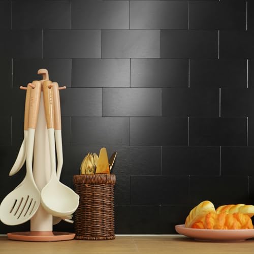 Vamos Tile 100-Piece Peel and Stick Backsplash Seamless Tile,3''x6'' Brushed Black Metal Subway Tile,Stick on Backsplash for Kitchen/Bathroom/Laundry Room - color: Brushed Black