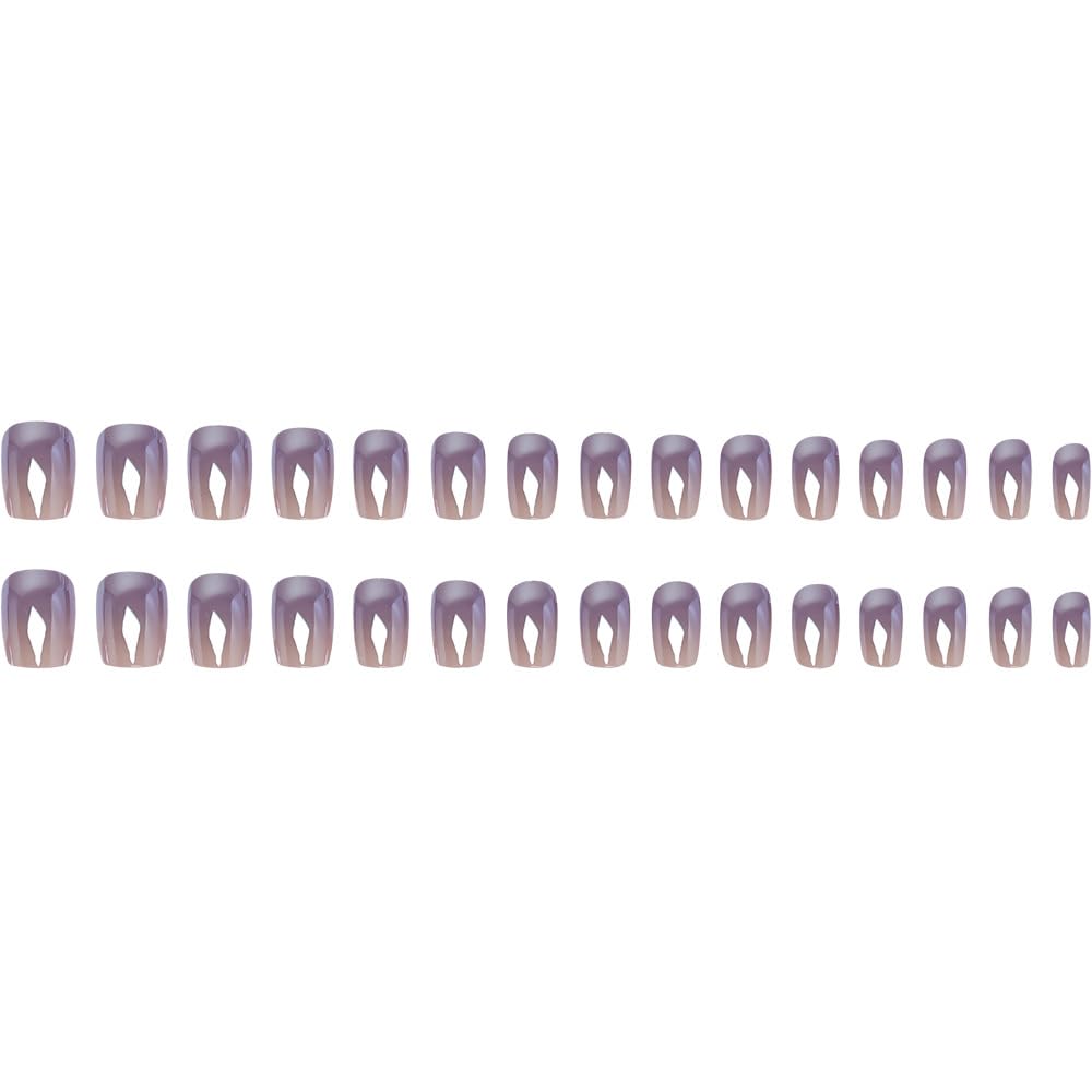 30Pcs Square Press on Nails Chrome Fake Nails Purple Ombre False Nails Glossy Shiny Glue on Nail Press ons Medium Gradient Acrylic Nails for Women Nail Decoration 24Pcs