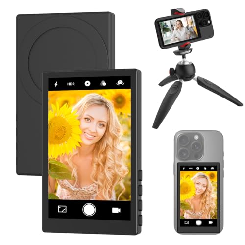 Magnetic Phone Vlog Selfie Monitor Screen, Back Camera Monito with Remote Controller, 1080P Display Wireless Connect, Compatible with iPhone/Android Phones, for Vlog, Live Stream, Travel Selfies