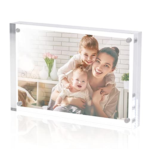 Sezanrpt Acrylic Picture Frames 5x7 Free Standing, Clear Crystal Double Side Magnets 5'' x 7'' Picture Frame, Office Desktop Magnetic 5x7 Lucite Photo Frame for Booth Display, Brand Advertiser… - size: 5'' x 7''