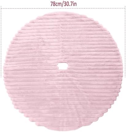 Faux Fur Christmas Tree Skirts, 30 inches Plush Fluffy Christmas Tree Skirt with Stripe Textured Pattern for Christmas Tree Decorations (78CM, Pink Stripe)
