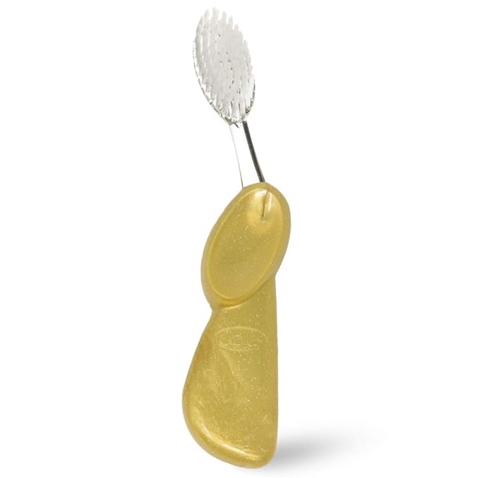 RADIUS Toothbrush Big Brush with Replaceable Head, Left Hand, Soft in Gold, BPA Free and ADA Accepted, Designed to Improve Gum Health and Reduce The Risk of Gum Disease