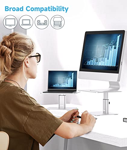 BoYata Monitor Riser Stand, Adjustable Height Metal Desktop Stand Storage Organizer Compatible with TV, PC, Laptop, Computer, iMac, and All Screen Display-Silver - color: Silver